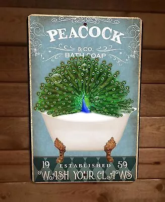 Peacock Bath Soap 8x12 Metal Wall Sign Animal Poster • $19.95