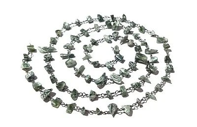 15 Feet Seraphinite Chip 4-6mm Rosary Beaded Chain Black Plated Wire Wrapped • $18.15