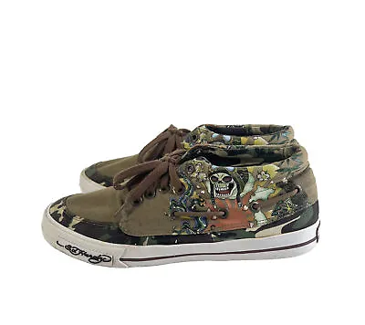 Ed Hardy Mid Top Sneakers Men Size 10 Canvas Camouflage Skull • $24.99