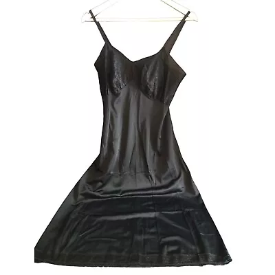 Van Raalte Full Slip Black Nylon And Lace Opaquelon Size 34 USA • $38
