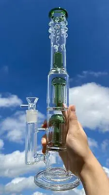 $47.99 • Buy 16.5 Inch Green Hookah Glass Big Bong Water Smoking Pipe Bubbler W /Ice Catcher