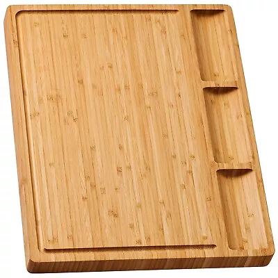 Large Bamboo Wood Cutting Board For Kitchen Cheese Charcuterie Board With 3 ... • $24.16