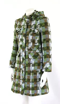 MISSONI Ladies Wool Greed Check Plaid Hooded Coat Size US 4 IT 40 UK 8 S • $280