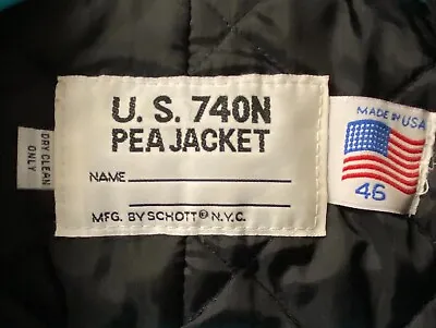 Vintage Schott NYC Navy US 740N Wool Pea Jacket Coat USA Made 46 Black GUC • $53