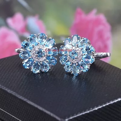 $130 • Buy Natural Blue Topaz & CZ Gemstones With 925 Sterling Silver Cufflinks For Men's 