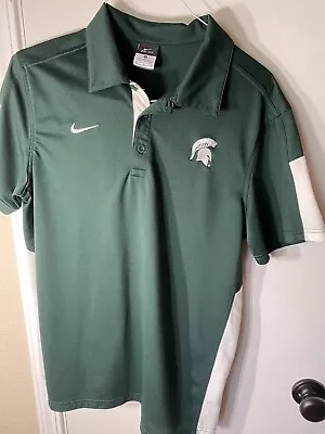 NIKE Michigan State Spartans Men’s Polo Shirt M. Green Dri-Fit Two Tone • $13.59