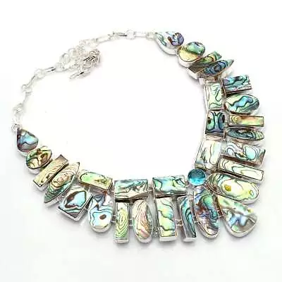 Abalone Shell Blue Topaz Gemstone Handmade Big Necklace Jewelry 102 Gms LV-1207 • $21.99