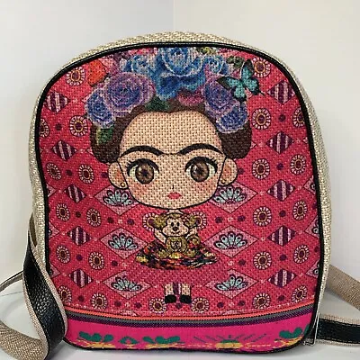 Frida Kahlo Mexico Artesian Woven Backpack Animated Floral Multicolor Adjustable • $20.83