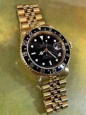 ROLEX GMT Master 18K YG Black Dial Rare Vintage C. 1981 Model - $100K APR W CoA! • $39000