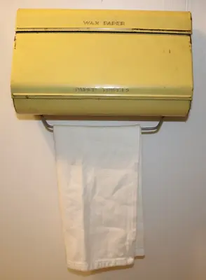 Vtg GARNER WARE Wax & Paper Towel Holder/Dispenser W/Cloth Towel Hanger Yellow • $19.95