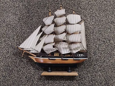 Sailing Ship Wooden Handmade Vintage Model Canvas Sails Home Decor • $25