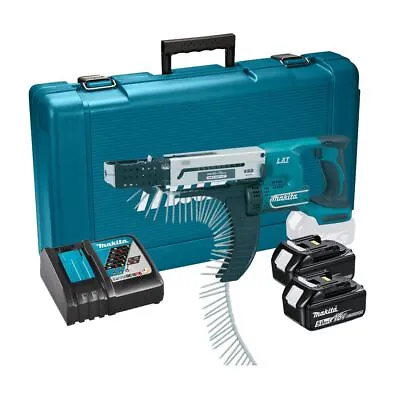 Makita DFR750RTE 18V Auto-Feed Screwdriver With 2 X 5.0Ah Battery Charger & Case • £385