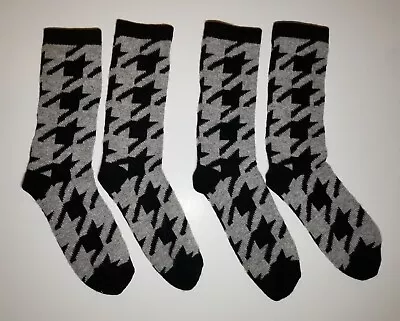 2 PAIR B. Ella Ladies Wool Blend Crew Socks Gray With Black Houndstooth  • $18