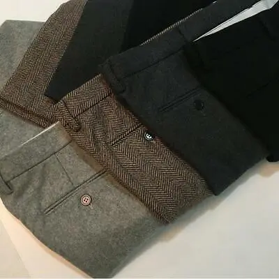 Many Color Mens Wool Tweed Herringbone Trousers British Slim Warm Straight Pants • $48.64