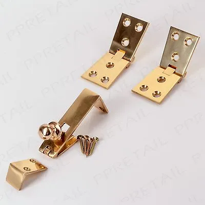 POLISHED BRASS COUNTERFLAP HINGES & CATCH Bar/Shop/Pub Counter Lift Top Holder • £11.39