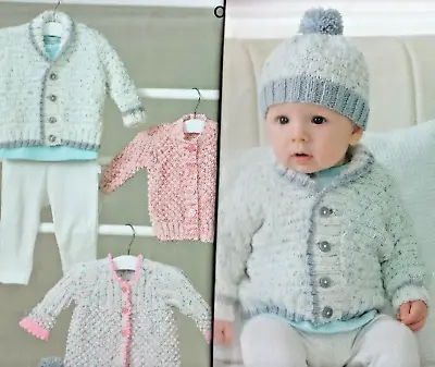 167 Baby's DK Hat Jacket Cardigan Matinee 12-20  Vintage Knitting Pattern COPY • £3.49