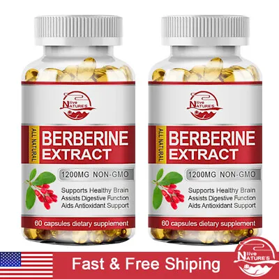 2 Bottles Berberine HCL Extract 1200mg Healthy Cholesterol Anti-inflammatory • $16.81
