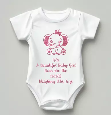 Personalised Baby Grow/vest Boy/Girl Elephant Gift Keepsake • £10.99