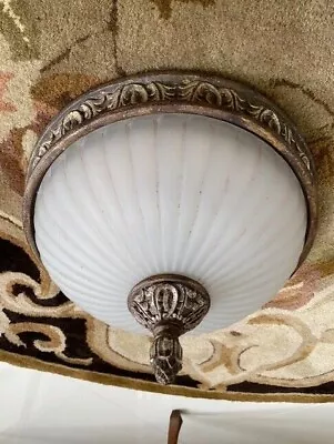 Feiss 2 Light Glass Beige Gold Brown Ceiling Light Flush Mount Fixture 14  • $150