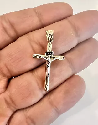 14k Gold Men's Cross Crucifix Pendant - Lightweight Two-Tone Cross Chain Pendant • $109.99