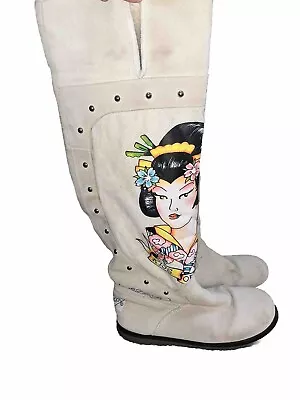 New In Box Ed Hardy Suede Knee Boots Women Size 10 White Gift Style 18FSZ102W • $60