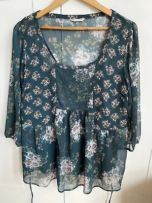 Marks&Spencer Indigo Collection Green Teal Mix Blouse 2part Set Size 14 • £10