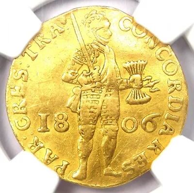 1806 Netherlands Utrecht Gold Ducat Coin (1D) - Certified NGC AU Detail • $631.75