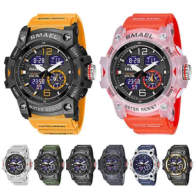 SMAEL Mens Sports Watch Waterproof Quartz Analog Digital Military Wrist Watches • £13.49