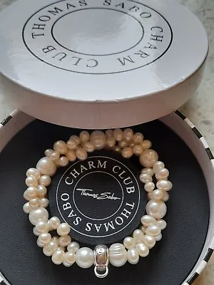 Thomas Sabo Club 925 Cultured Pearl Cluster Bead Charm Bracelet Carrier 15cm Sm • £34.99