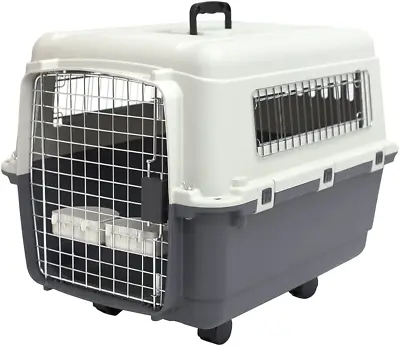 Plastic Kennels Rolling Plastic Wire Door Travel Dog Crate - Medium Gray (CM-20 • $110.99