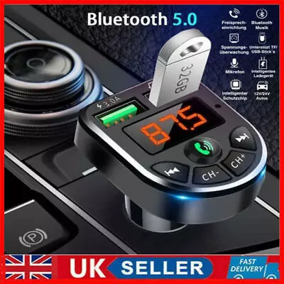 UK Car Wireless Bluetooth FM Transmitter MP3 Player USB Car Fast Charger Adapter • £5.99