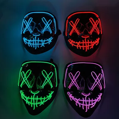 LED Purge Mask Glow In Dark Light Up Halloween Costume Scary Rave Festival NEW • $15.89