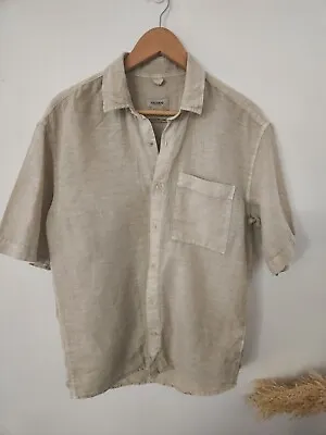 $17 • Buy Pull And Bear Beige Linen Shirt Short Sleeve Small