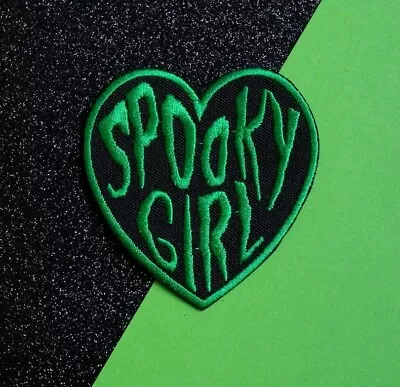 Spooky Girl Iron On Patch Creepy Green Heart Gothic Emo Mystic Pagan Halloween • £4.50