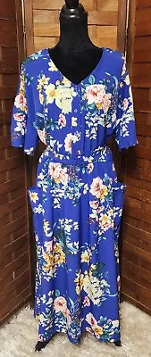 Rabbit Rabbit Rabbit 16 Blue Floral Summer Midi Shirt Dress Cottagecore Prairie • $38