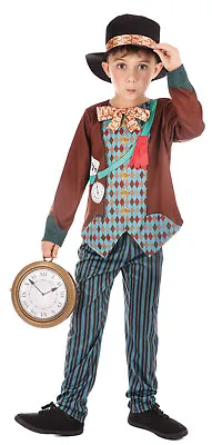 Boys Kids Mad Hatter Alice In Wonderland Book Day Week Fancy Dress Costume 4-12 • £13.68