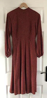 Mint Velvet Rust Red Flossy Print Midi Dress Size 6 • £45