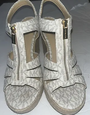 Michael Kors Damita Caged Espadrille Wedge Sandal Monogram MK Sz 9 • $22.99