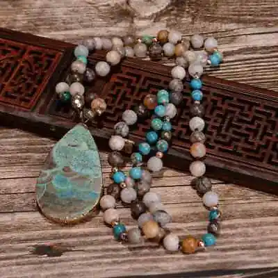 Natural Amazonite Gemstone Beaded Large Pendant Healing Women Men Necklace Gifts • $18.90