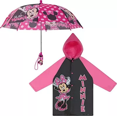 Disney Minnie Mouse Kid Umbrella With Matching Raincoat Poncho For Girls Age 2-5 • £16.08