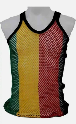 £4.99 • Buy Mens & Ladies String Mesh Vests, Rasta Fish Net Tank Tops, Hip Hop Cotton Dance