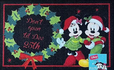 Disney Mickey Mouse Minnie Christmas Mat Rug 20”x32” Don’t Open Til Dee 25th NEW • $28.99