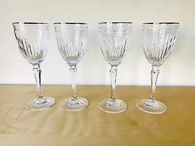 Marquis By Waterford Crystal Hanover Platinum Rim Wine Glasses 7 5/8” Tall • $95