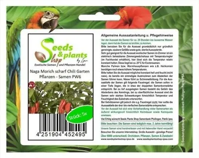£5.04 • Buy 5x Naga Morich Sharp Chilli Garden Plants - Seeds PW6