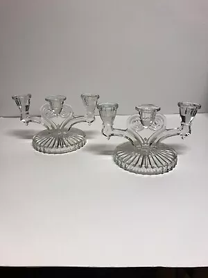 Beautiful Pair Of Vintage Crystal Glass 3 Arm Candelabra Candle Holder L22054 • $24.95