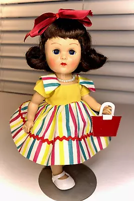 1950s VINTAGE MLW BROWN HAIR BLUE EYED GINNY DOLL STRIPED COTTON DRESS • $67