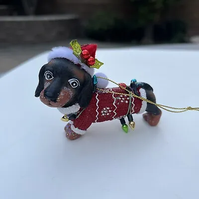 Dachshund Weiner Dog Christmas Tree Ornament Lights Sweater Santa Hat With Holly • $9