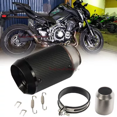 Motorcycle 51mm Slip-On Round Real Carbon Exhaust Muffler For ZX6R Z900 • $42.29