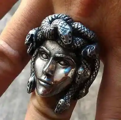 Men's Vintage Medusa Snake Hair Antique Silver Stainless Steel Punk Hip Hop Ring • $16.98