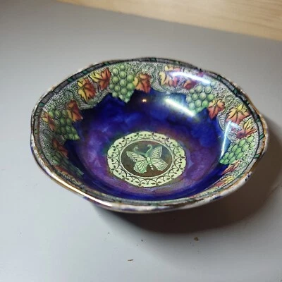 £24.99 • Buy Vintage Maling Pottery Small Multicolour Lustre Ware Bowl 5917 Butterfly Blue